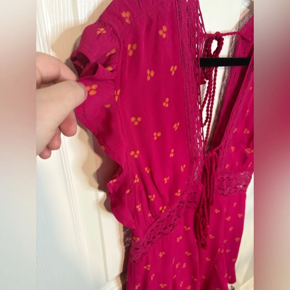 Free People Morning Sun Romper | Magenta with Orange Floral Print | Women’s S - Picture 7 of 15
